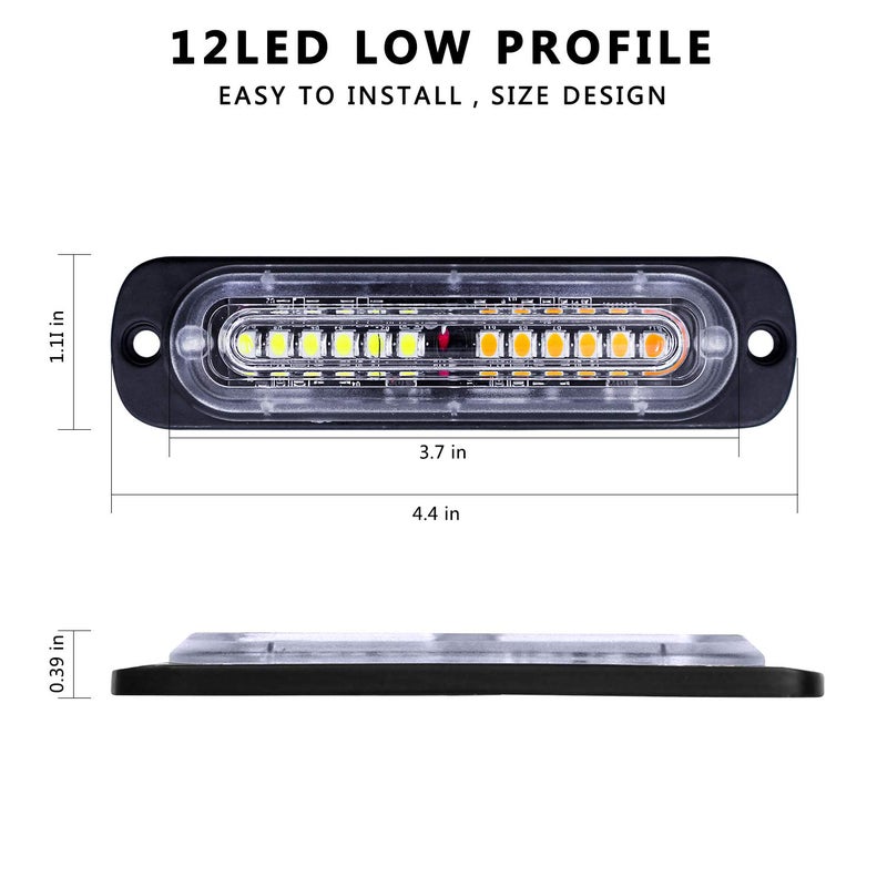 EASE2U E Led Strobe Lights for Trucks Vehicles Suvs,12-24v 4pcs Emergency Warning Caution Hazard Construction Slim Sync Feature Car with Main Control Surface Mount (White Amber) - Image 4